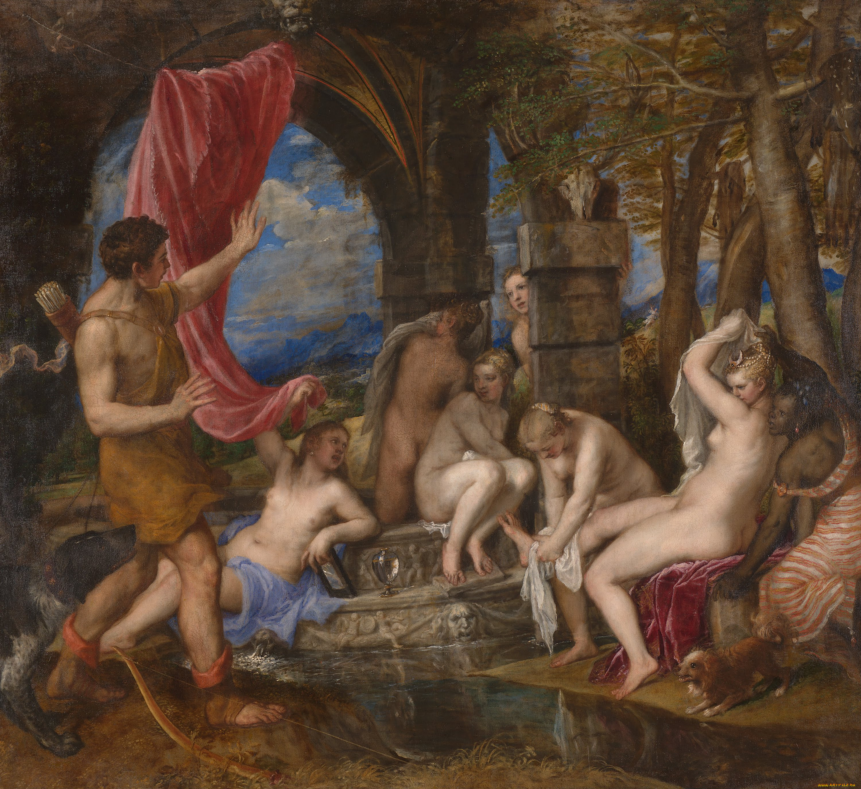 titian, diana, and, actaeon, , tiziano, vecellio